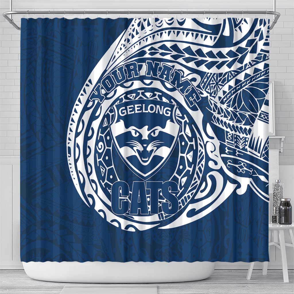 Personalized Geelong Cats Polynesian Shower Curtain Tribal Chest and Sleeve Tattoo Heritage Warrior
