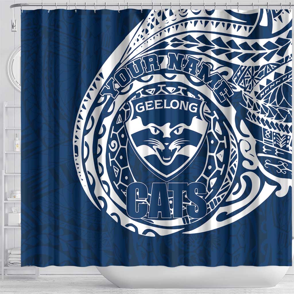 Personalized Geelong Cats Polynesian Shower Curtain Tribal Chest and Sleeve Tattoo Heritage Warrior