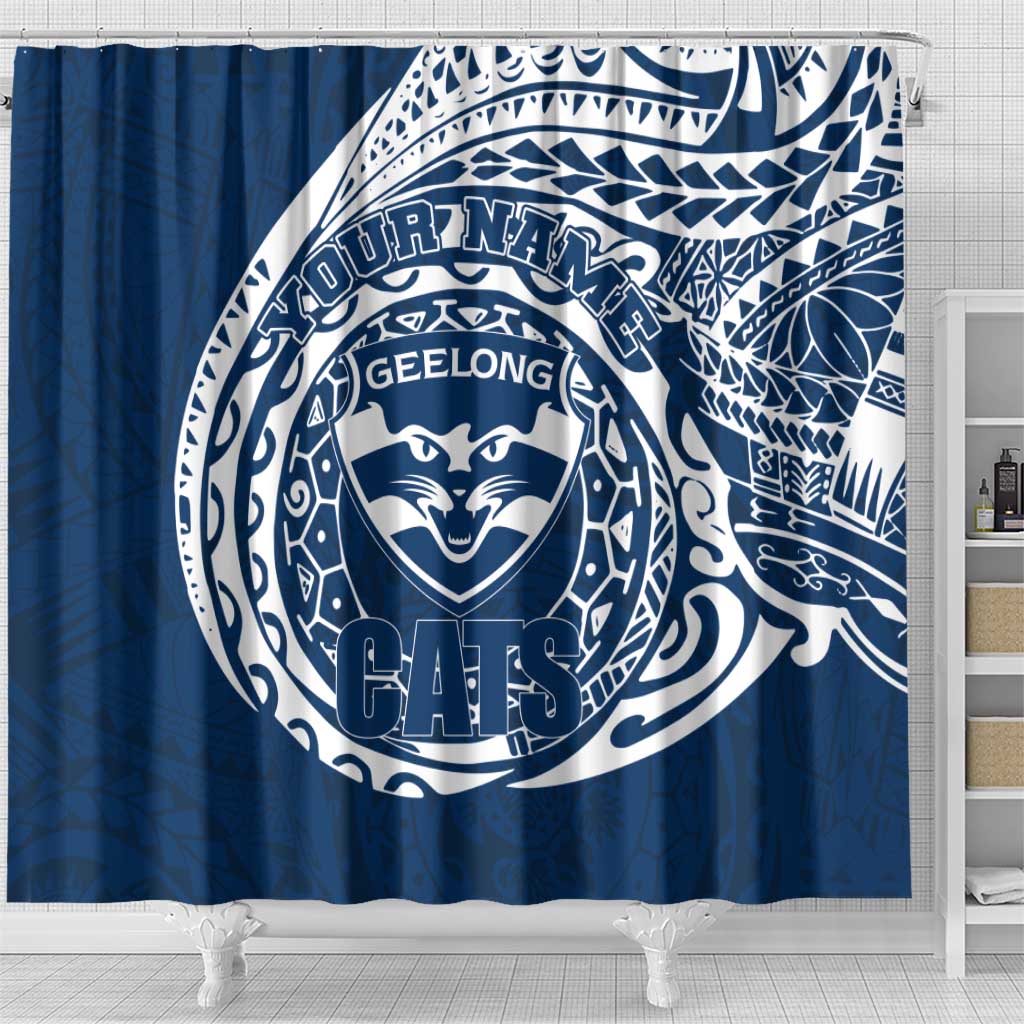Personalized Geelong Cats Polynesian Shower Curtain Tribal Chest and Sleeve Tattoo Heritage Warrior