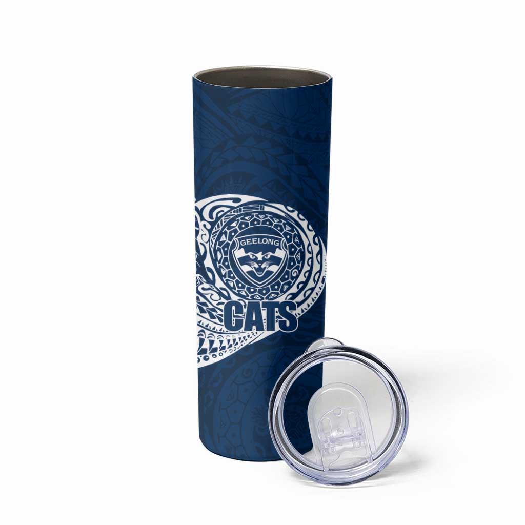 Personalized Geelong Cats Polynesian Skinny Tumbler Tribal Chest and Sleeve Tattoo Heritage Warrior