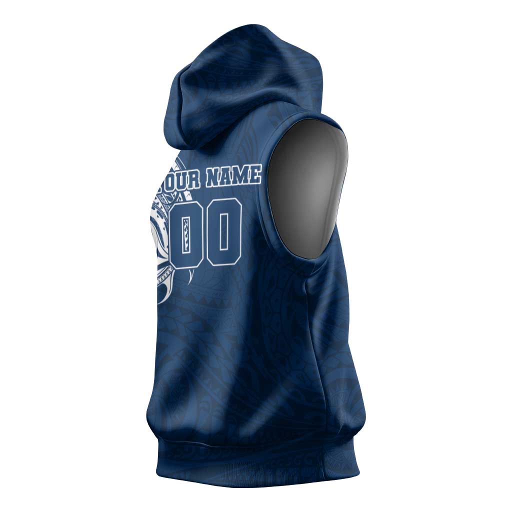 Personalized Geelong Cats Polynesian Sleeveless Hoodie Tribal Chest and Sleeve Tattoo Heritage Warrior