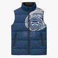 Personalized Geelong Cats Polynesian Sleeveless Puffer Jacket Tribal Chest and Sleeve Tattoo Heritage Warrior