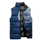 Personalized Geelong Cats Polynesian Sleeveless Puffer Jacket Tribal Chest and Sleeve Tattoo Heritage Warrior