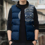Personalized Geelong Cats Polynesian Sleeveless Puffer Jacket Tribal Chest and Sleeve Tattoo Heritage Warrior
