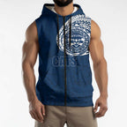 Personalized Geelong Cats Polynesian Sleeveless Zip Hoodie Tribal Chest and Sleeve Tattoo Heritage Warrior