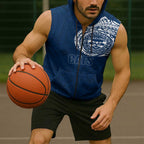 Personalized Geelong Cats Polynesian Sleeveless Zip Hoodie Tribal Chest and Sleeve Tattoo Heritage Warrior
