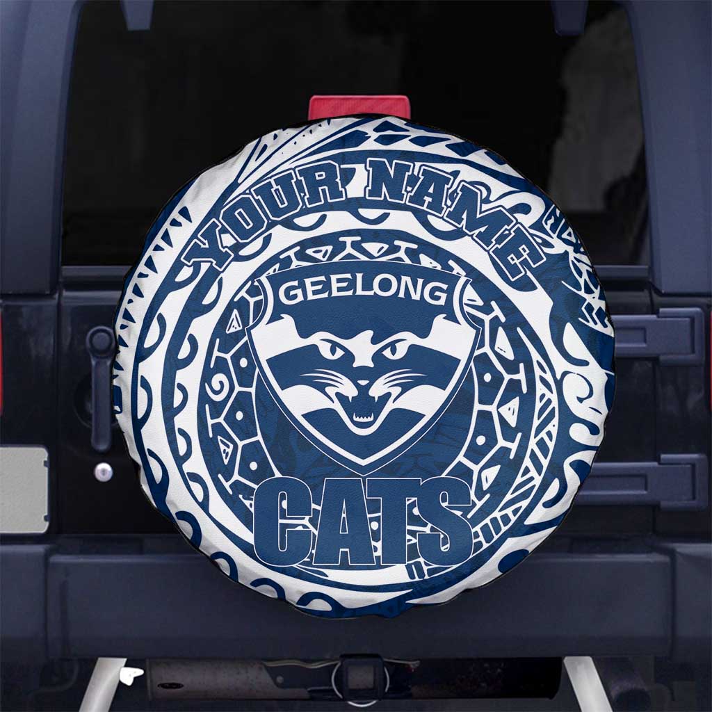 Personalized Geelong Cats Polynesian Spare Tire Cover Tribal Chest and Sleeve Tattoo Heritage Warrior