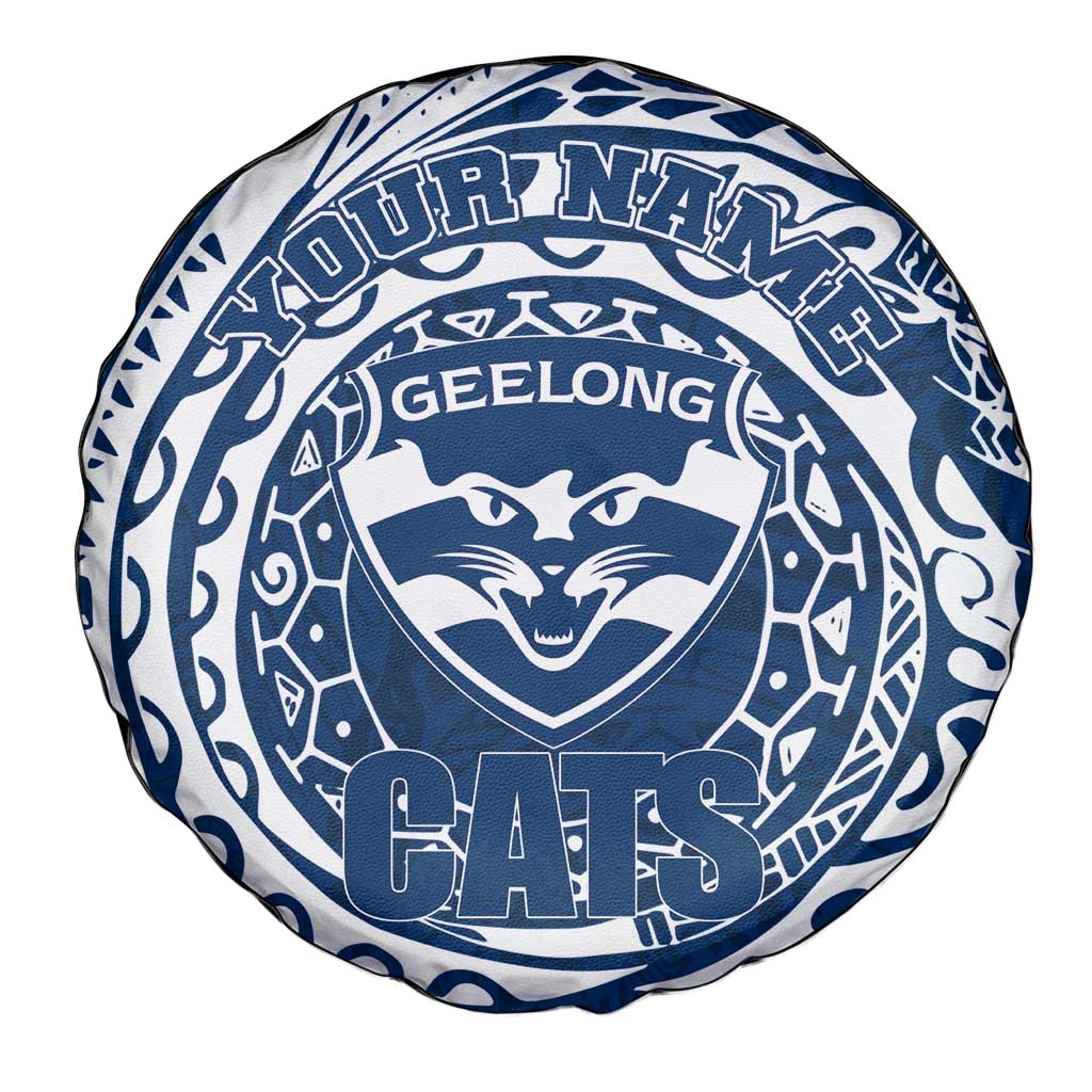 Personalized Geelong Cats Polynesian Spare Tire Cover Tribal Chest and Sleeve Tattoo Heritage Warrior