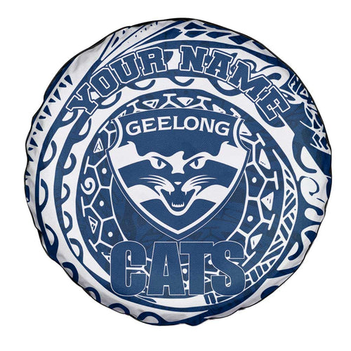 Personalized Geelong Cats Polynesian Spare Tire Cover Tribal Chest and Sleeve Tattoo Heritage Warrior
