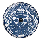 Personalized Geelong Cats Polynesian Spare Tire Cover Tribal Chest and Sleeve Tattoo Heritage Warrior