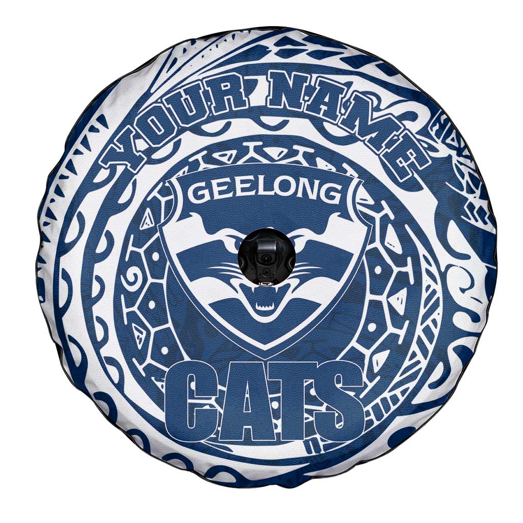 Personalized Geelong Cats Polynesian Spare Tire Cover Tribal Chest and Sleeve Tattoo Heritage Warrior