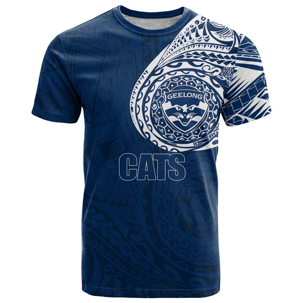 Personalized Geelong Cats Polynesian T Shirt Tribal Chest and Sleeve Tattoo Heritage Warrior
