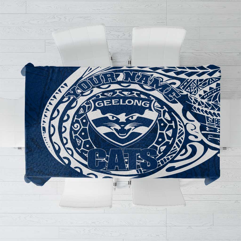 Personalized Geelong Cats Polynesian Tablecloth Tribal Chest and Sleeve Tattoo Heritage Warrior