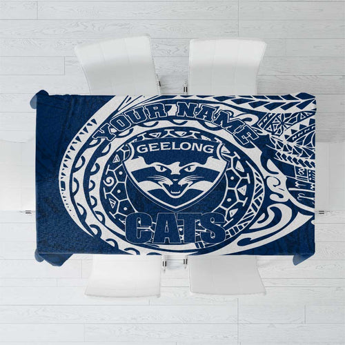 Personalized Geelong Cats Polynesian Tablecloth Tribal Chest and Sleeve Tattoo Heritage Warrior