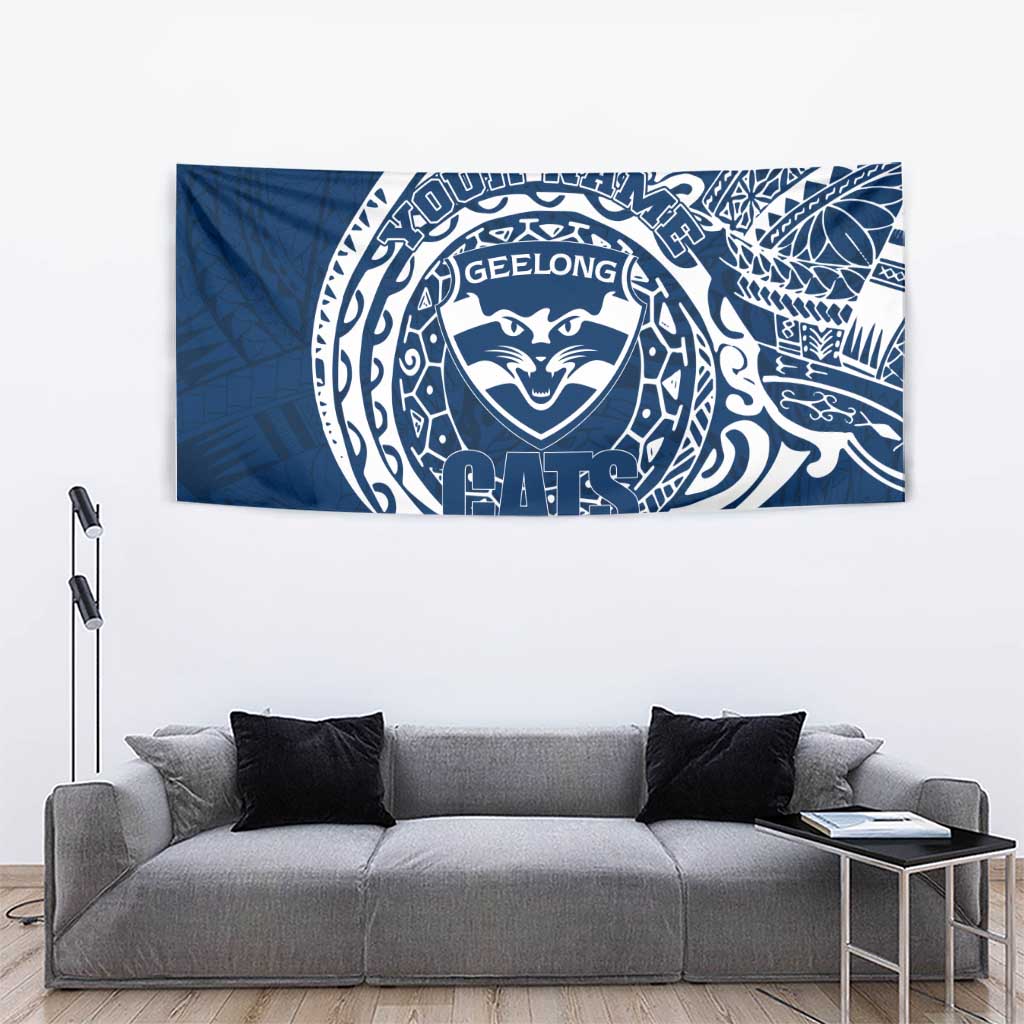 Personalized Geelong Cats Polynesian Tapestry Tribal Chest and Sleeve Tattoo Heritage Warrior