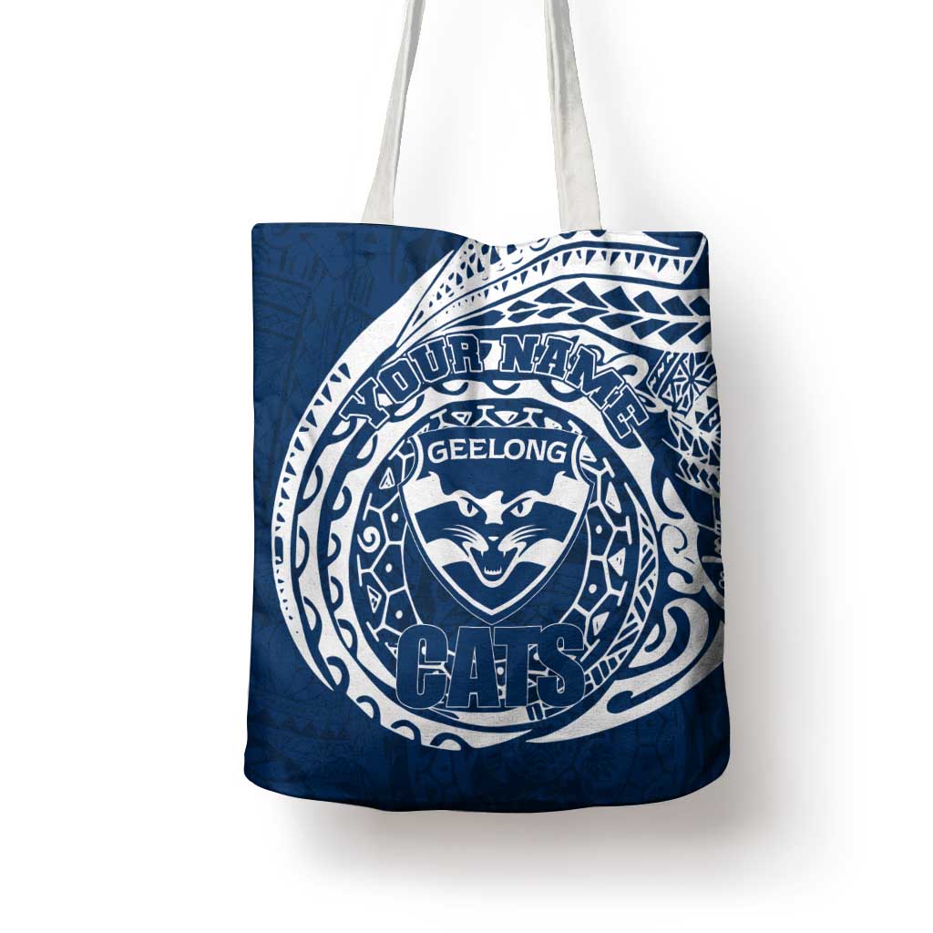 Personalized Geelong Cats Polynesian Tote Bag Tribal Chest and Sleeve Tattoo Heritage Warrior