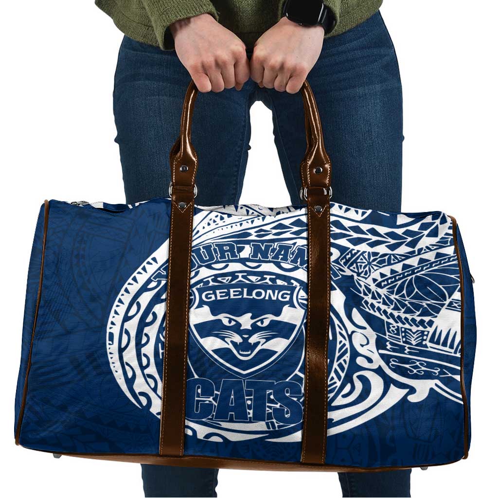 Personalized Geelong Cats Polynesian Travel Bag Tribal Chest and Sleeve Tattoo Heritage Warrior