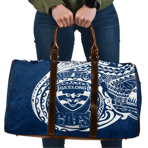 Personalized Geelong Cats Polynesian Travel Bag Tribal Chest and Sleeve Tattoo Heritage Warrior