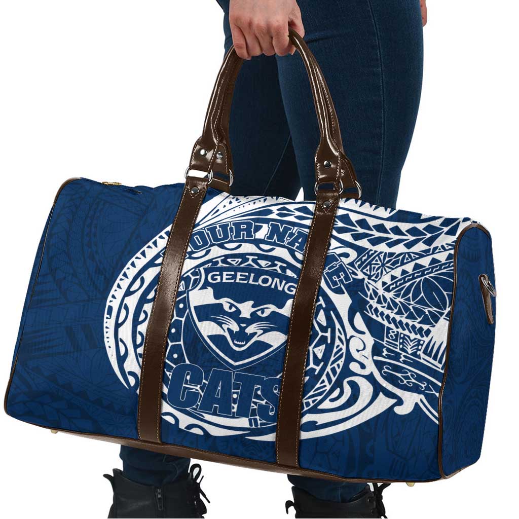 Personalized Geelong Cats Polynesian Travel Bag Tribal Chest and Sleeve Tattoo Heritage Warrior
