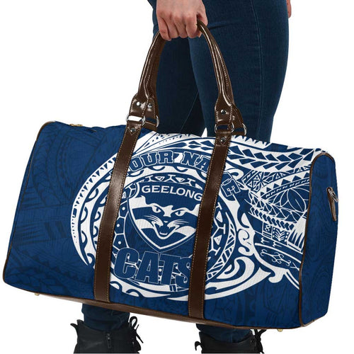 Personalized Geelong Cats Polynesian Travel Bag Tribal Chest and Sleeve Tattoo Heritage Warrior