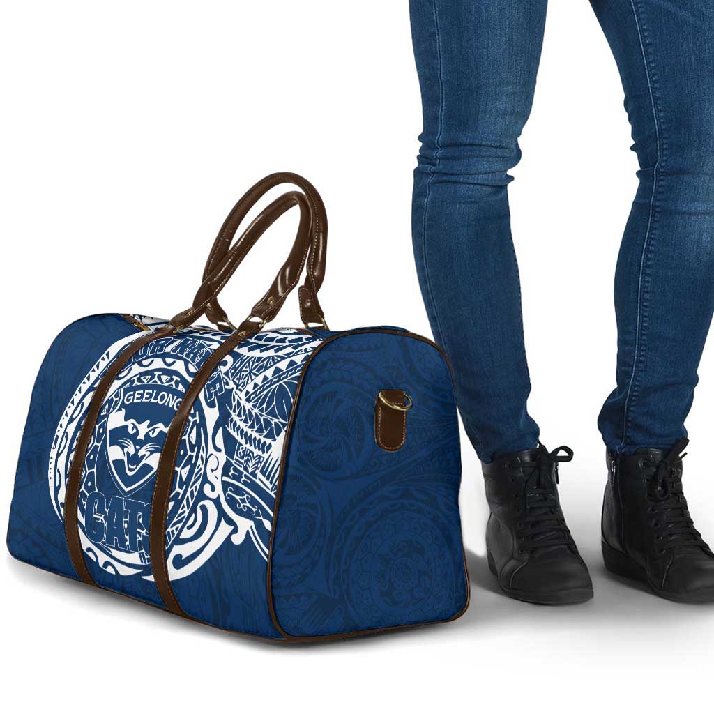 Personalized Geelong Cats Polynesian Travel Bag Tribal Chest and Sleeve Tattoo Heritage Warrior