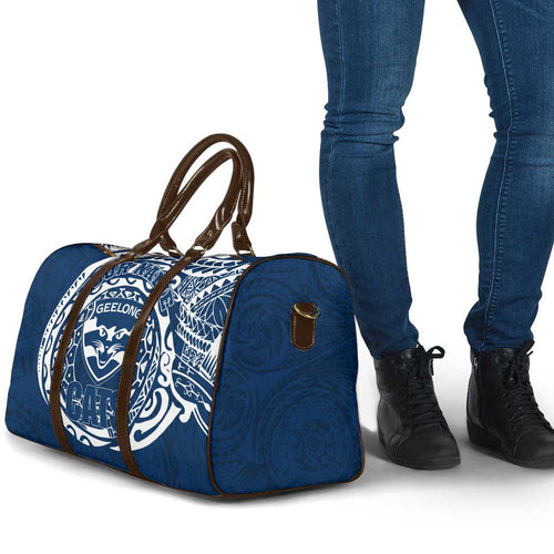 Personalized Geelong Cats Polynesian Travel Bag Tribal Chest and Sleeve Tattoo Heritage Warrior