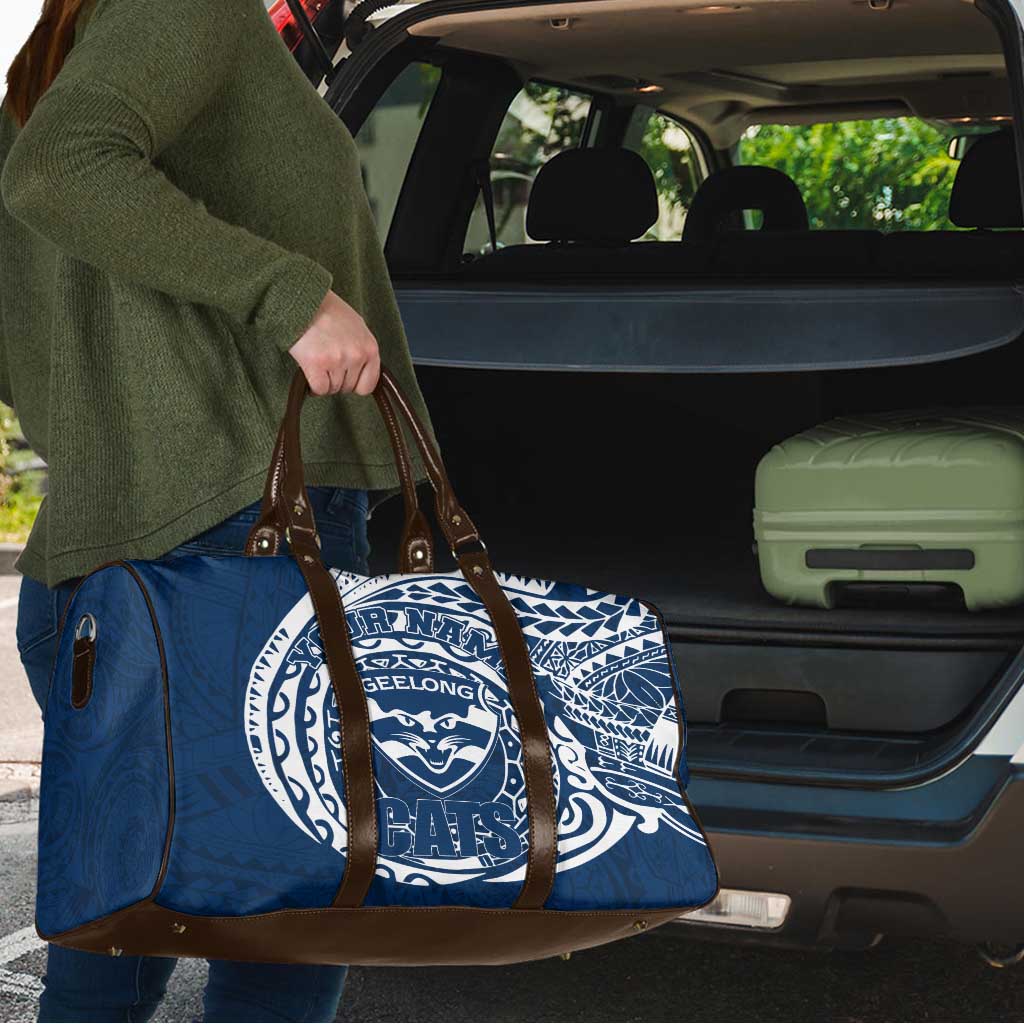 Personalized Geelong Cats Polynesian Travel Bag Tribal Chest and Sleeve Tattoo Heritage Warrior