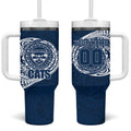 Personalized Geelong Cats Polynesian Tumbler With Handle Tribal Chest and Sleeve Tattoo Heritage Warrior