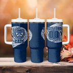 Personalized Geelong Cats Polynesian Tumbler With Handle Tribal Chest and Sleeve Tattoo Heritage Warrior