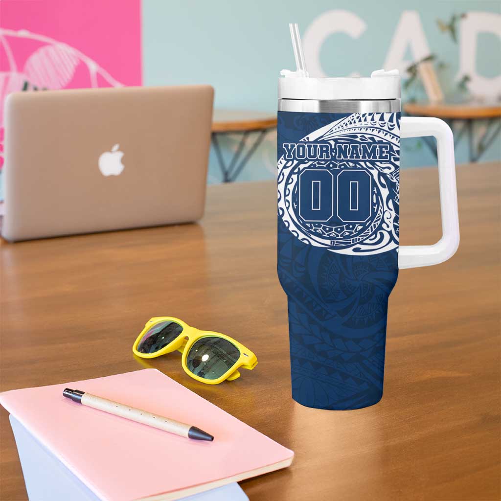 Personalized Geelong Cats Polynesian Tumbler With Handle Tribal Chest and Sleeve Tattoo Heritage Warrior
