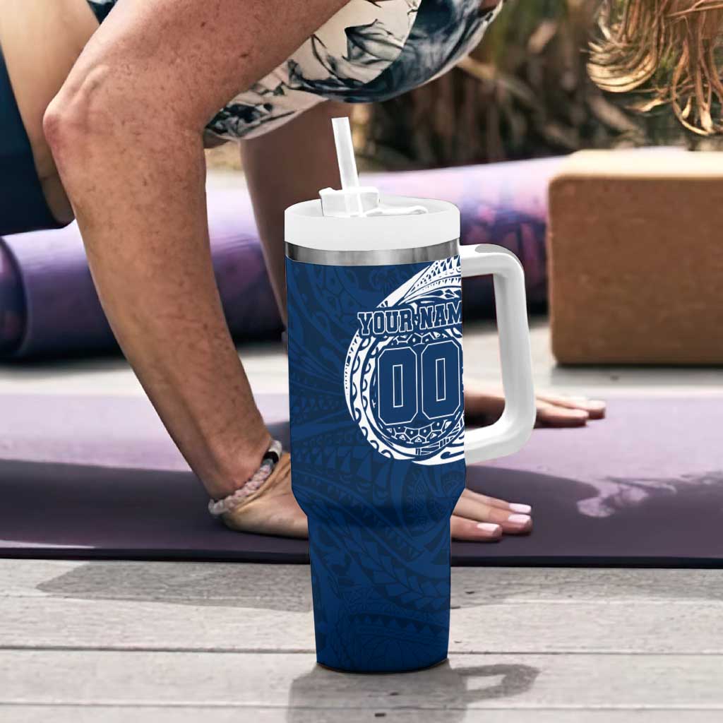 Personalized Geelong Cats Polynesian Tumbler With Handle Tribal Chest and Sleeve Tattoo Heritage Warrior