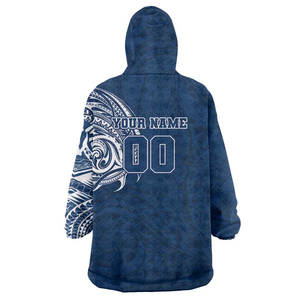 Personalized Geelong Cats Polynesian Wearable Blanket Hoodie Tribal Chest and Sleeve Tattoo Heritage Warrior