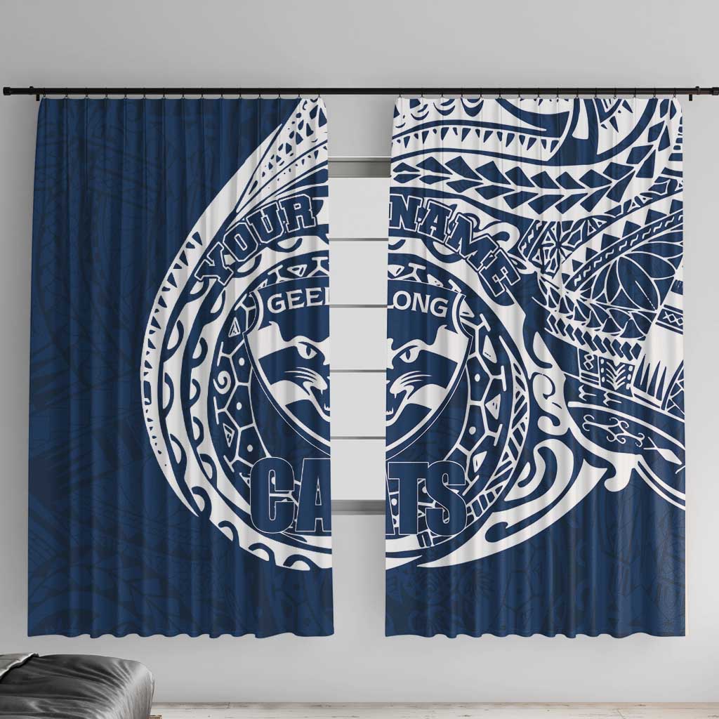 Personalized Geelong Cats Polynesian Window Curtain Tribal Chest and Sleeve Tattoo Heritage Warrior