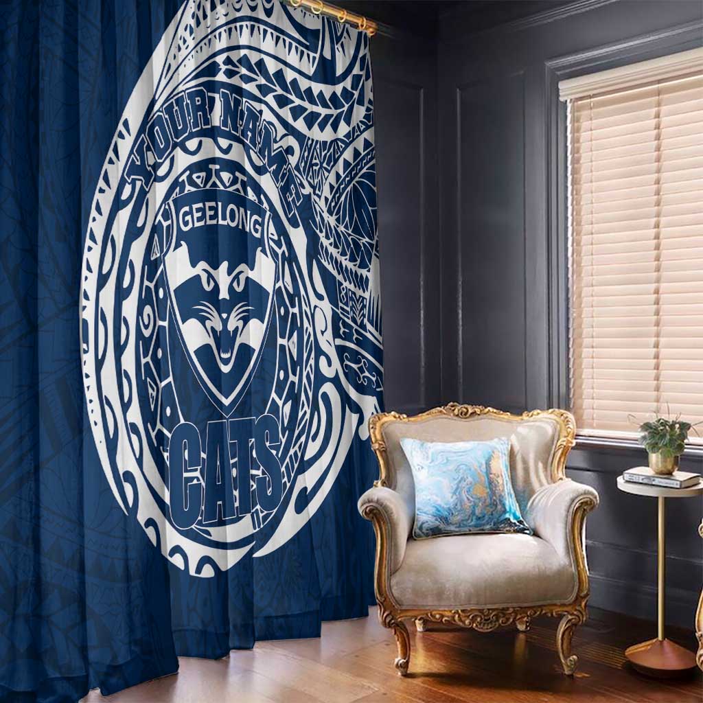 Personalized Geelong Cats Polynesian Window Curtain Tribal Chest and Sleeve Tattoo Heritage Warrior
