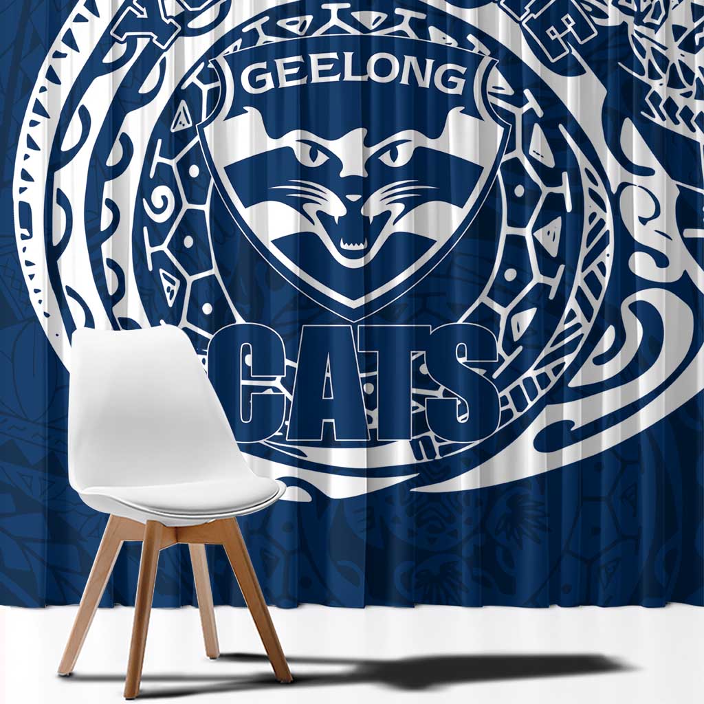 Personalized Geelong Cats Polynesian Window Curtain Tribal Chest and Sleeve Tattoo Heritage Warrior