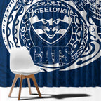 Personalized Geelong Cats Polynesian Window Curtain Tribal Chest and Sleeve Tattoo Heritage Warrior