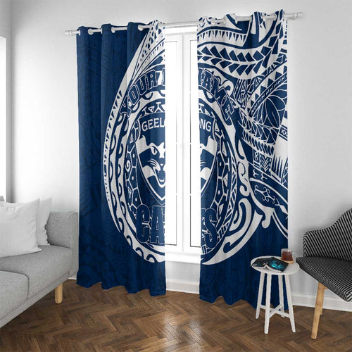 Personalized Geelong Cats Polynesian Window Curtain Tribal Chest and Sleeve Tattoo Heritage Warrior
