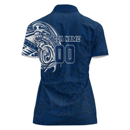 Personalized Geelong Cats Polynesian Women Polo Shirt Tribal Chest and Sleeve Tattoo Heritage Warrior