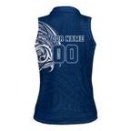 Personalized Geelong Cats Polynesian Women Sleeveless Polo Shirt Tribal Chest and Sleeve Tattoo Heritage Warrior