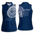 Personalized Geelong Cats Polynesian Women Sleeveless Polo Shirt Tribal Chest and Sleeve Tattoo Heritage Warrior