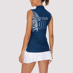 Personalized Geelong Cats Polynesian Women Sleeveless Polo Shirt Tribal Chest and Sleeve Tattoo Heritage Warrior