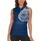 Personalized Geelong Cats Polynesian Women Sleeveless Polo Shirt Tribal Chest and Sleeve Tattoo Heritage Warrior