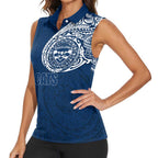 Personalized Geelong Cats Polynesian Women Sleeveless Polo Shirt Tribal Chest and Sleeve Tattoo Heritage Warrior