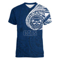 Personalized Geelong Cats Polynesian Women V-Neck T-Shirt Tribal Chest and Sleeve Tattoo Heritage Warrior