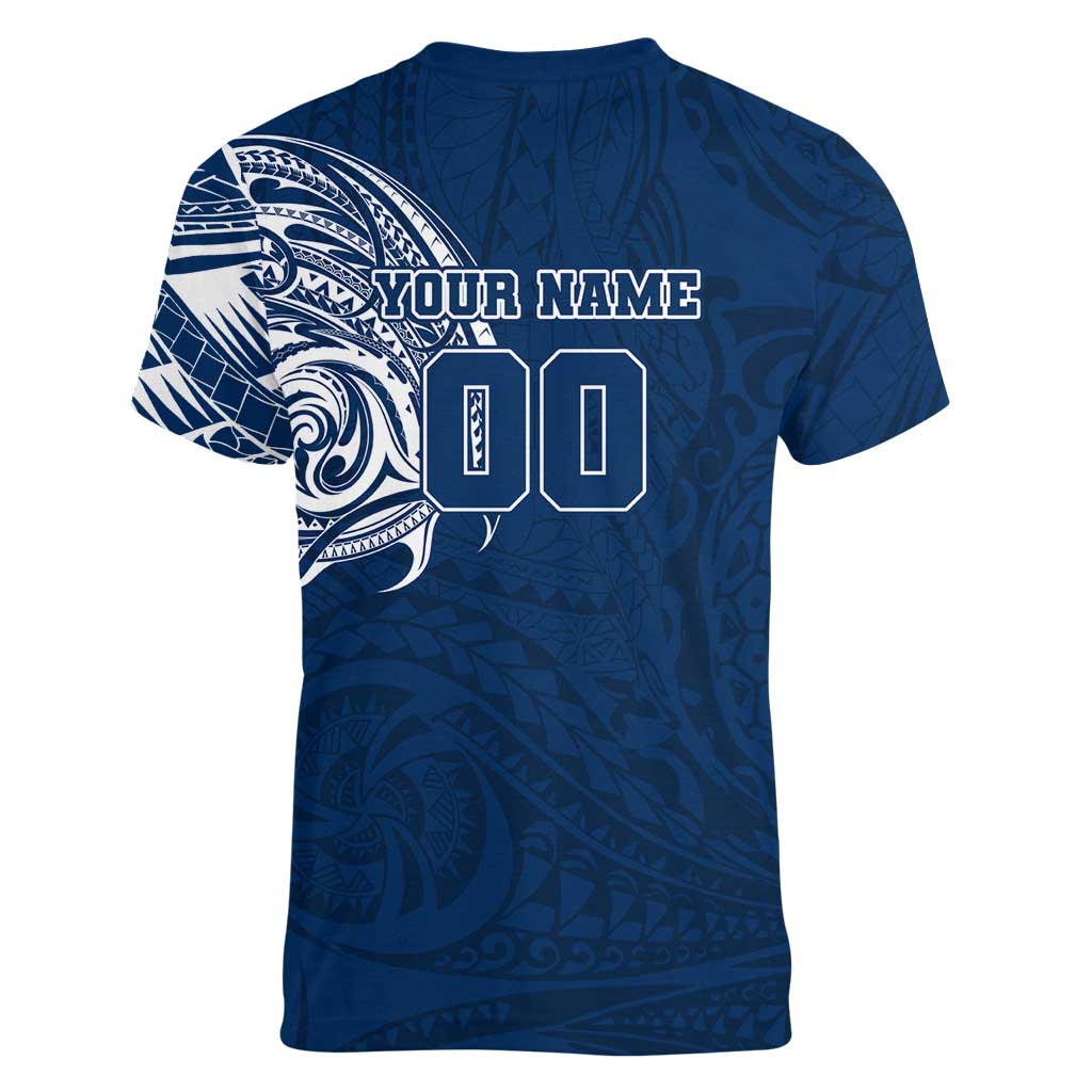 Personalized Geelong Cats Polynesian Women V-Neck T-Shirt Tribal Chest and Sleeve Tattoo Heritage Warrior