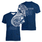 Personalized Geelong Cats Polynesian Women V-Neck T-Shirt Tribal Chest and Sleeve Tattoo Heritage Warrior