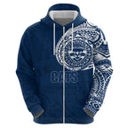 Personalized Geelong Cats Polynesian Zip Hoodie Tribal Chest and Sleeve Tattoo Heritage Warrior