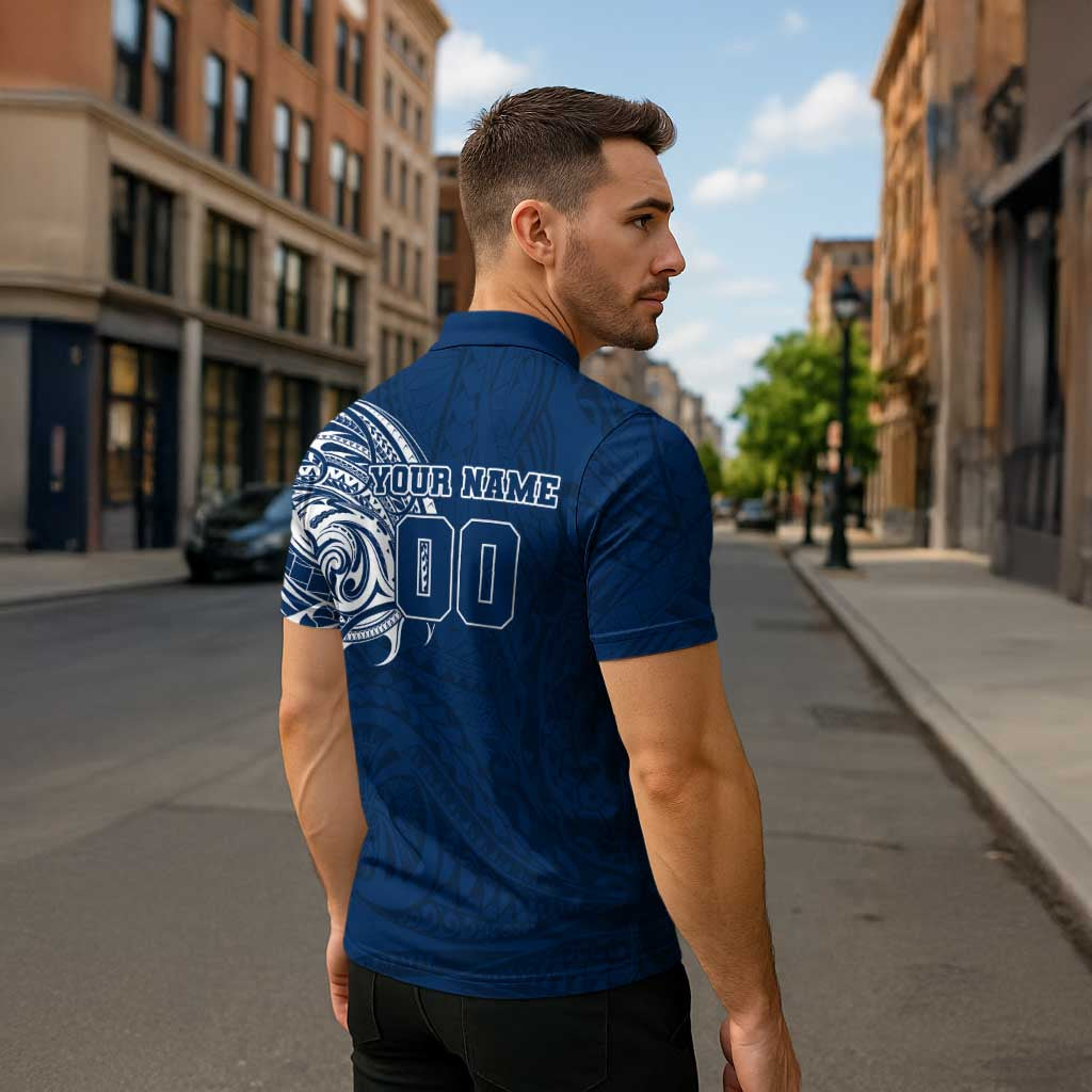 Personalized Geelong Cats Polynesian Zipper Polo Shirt Tribal Chest and Sleeve Tattoo Heritage Warrior