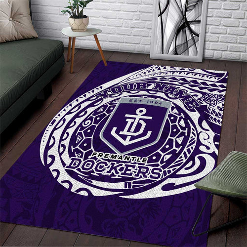 Personalized Fremantle Dockers Polynesian Area Rug Tribal Chest and Sleeve Tattoo Heritage Warrior