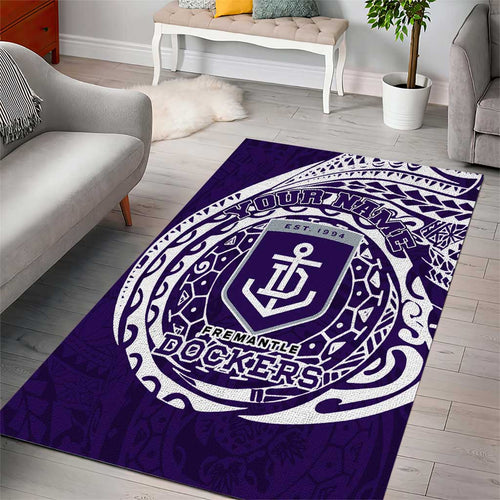 Personalized Fremantle Dockers Polynesian Area Rug Tribal Chest and Sleeve Tattoo Heritage Warrior